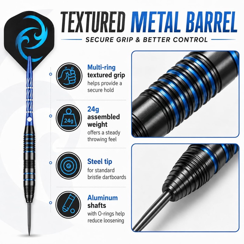 WayArrival Steel Tip Darts 24g, 3 Pack with Case and