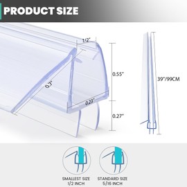Shower Door Bottom Seal PVC Strip, Fits for 1/2"(12mm) Thick Frameless Glass Door Panel, 39 Inch Long 2PCS Clear Door Seal, to Stop Water Leaks