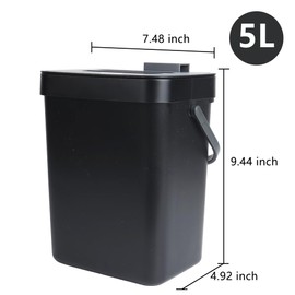 VIGIND Hanging Small Trash Can with Lid Under Sink for Kitchen, 5 L/ 1.3 Gallons Plastic Waste Basket,Food Waste Bin,Kitchen Compost Bin for Counter Top,Bathroom/Office (Green)