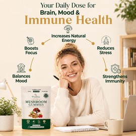 17-in-1 Mushroom Gummies High Strength, 2026 New Mushroom Supplement with Lion’s Mane, Reish, Ashwagandha, Enhance Focus & Immunity & Energy, for Women and Men, Vegan, Raspberry Flavor (60 Gummies)