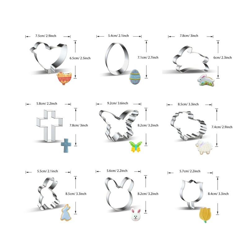 WDYJMALL Easter Cookie Cutters 9-Pc Set - Chick Egg Bunny