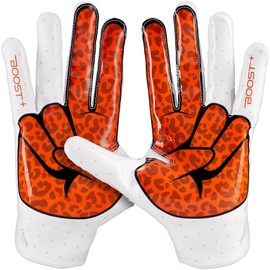 Grip Boost Peace Stealth 6.0 Boost Plus Football Gloves - Adult Sizes (White/Orange, X-Large)