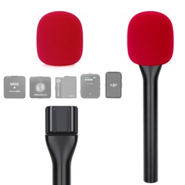 YOUSHARES Interview Microphone Handle, Interview GO Handheld Adapter with Pop Filter for RODE Wireless GO II, Wireless PRO, Wireless ME, Convenient for Outdoor Recording (Red Foam)
