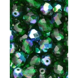 Czech 8mm Czech Emerald AB Firepolish Faceted Glass Beads (25)