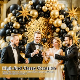 140 pcs Black and Gold Birthday Party Balloons Garland Arch Kitwith Disco Ball & Starburst Foil Balloons, Confetti Chrome Balloons for Graduation New Year Anniversary Birthday Party Decorations