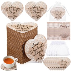Hushee 200 Pcs Wedding Favors for Guests Cork Coasters Bulk Thank You for Celebrating with Us Party Decoration Wood Coaster Rustic Wedding Gift Bridal Shower Party Favors(Heart)