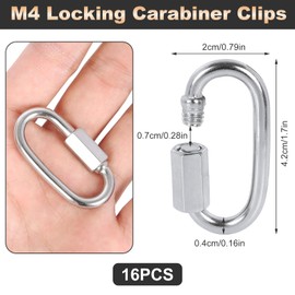 QTLCOHD 16 Pack M4 5/32 Inch Quick Link Chain Connector, 304 Stainless Steel Small Locking Carabiner Clips, Heavy Duty D Shape Chain Link for Connecting Hammock，Swing, Shade Sail, 400LB