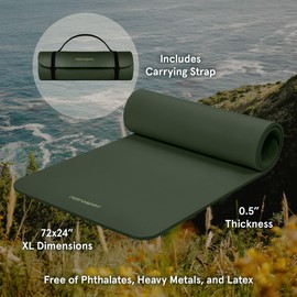 Retrospec Solana Yoga Mat 1/2" Thick w/Nylon Strap for Men & Women - Non Slip Excercise Mat for Yoga, Pilates, Stretching, Floor & Fitness Workouts, Wild Spruce, 4446
