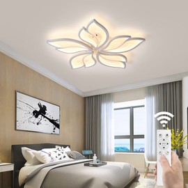JAYMP 25.6" Flower Shaped Ceiling Light Dimmable Modern Ceiling Lamp Remote Control LED Lighting Fixture for Bedroom Dining Room Kitchen (White/5 Petals)