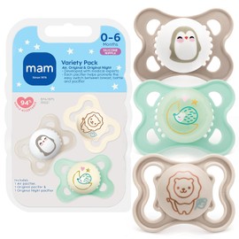 MAM Paquete variado de chupetes para bebé, incluye 3 tipos de chupetes, la forma de pezón ayuda a promover un desarrollo bucal saludable, 0-6 meses, unisex, 3 unidades (paquete de 1)