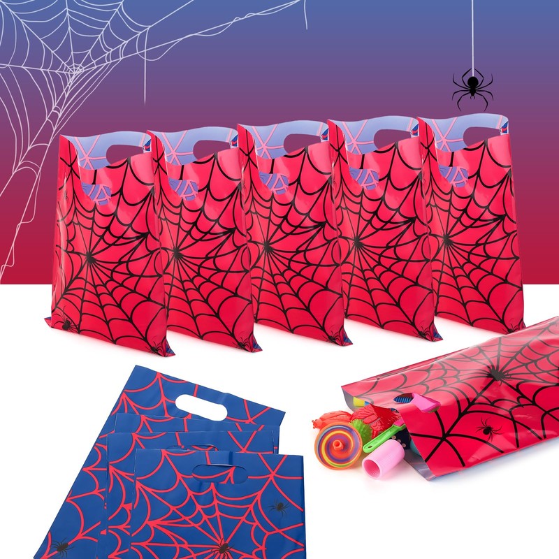 PintreeLand 40 PCS Spider Web Party Favor Bags, Red and