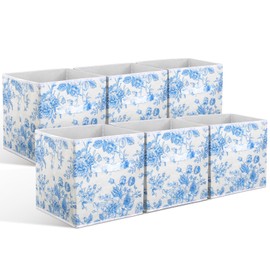 Geelin 6 Pcs Blue Floral Cube Storage Bins 11 Inch Blue Flower Storage Basket with Handle, Preppy Girls Organizer Basket, Collapsible Fabric Box for Classroom Bedrooms Office Home Decoration Gift