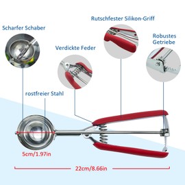 SPEENSUN Ice Cream Scoop Made of 304 Stainless Steel with Trigger (23 x 5 cm), Polished Ice Cream Spoon, Robust and Lightweight for Ice Cream, Melon Balls, Mashed Potatoes, Dough, Cakes, Dishwasher