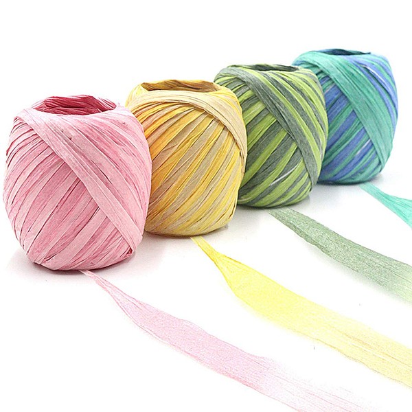 Keleily Wrapping Paper Ribbon, 4 Rolls Colour Raffia Raffia Paper Cords Cord Ropes Ideal for Craft Projects, DIY Flowers Scrapbook Decoration, Gift Box Packaging, 3 cm x 20 m