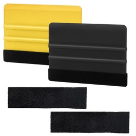 EIHI Pack of 2 Plastic Film Squeegee with Felt Edge Foiling Tool Squeegee for Film Window Tint Film Car Film (Comes with 2 x Interchangeable Fleece), multicoloured