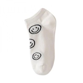 PAOIXEEL Women's Socks, 1 Pair, 100% Cotton, Short Socks, Black, White, Smile Design, For Spring and Summer, Thin, Ankle Socks, Cartoon Pattern, Striped, Casual Socks, white, Free size