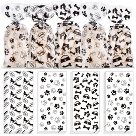 Whaline 150Pcs Dog Paw Cellophane Bags with 150Pcs Twist Ties Pet Paw Bone Print Cello Bags Clear Goodie Treat Bags Pet Theme Party Candy Favor Bags for Pet Birthday Treat Party Supplies