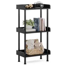 Hosfais Bookshelf Small Book Shelf, 3 Tier Wood Bookcase Industrial Bookshelf with Edge Protection Metal Standing Book Shelves Display Book Rack for Living Room Bedroom Home Office (Black)