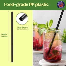 12000 PCS Individually Wrapped Black Plastic Straws, 7.75'' Long, 0.24'' Diameter Disposable Drinking Straws [Made in USA]