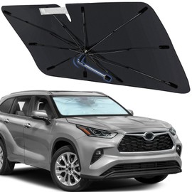Windshield Sun Shade Umbrella for Toyota Highlander 2020-2025, Foldable Front Window Sunshade with 360° Rotating Shaft, Custom Fit Car Shades for Highlander Accessories with UV & Heat Protection