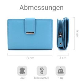 ekavale Ladies Soft Leather Wallet with RFID Protection - Women's Wallet, sky blue, purse