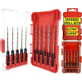 FTG USA 5 Pc 7/64" (#4), 5 Pc 9/64" (#6) Tapered Drill Bits for Wood, Replacement for Countersink Drill Bit Set with Storage Container