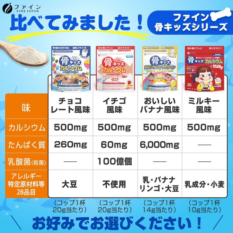 Fine Japan Bone Kids Calcium, 500 mg, Vitamin D5.0 μg,