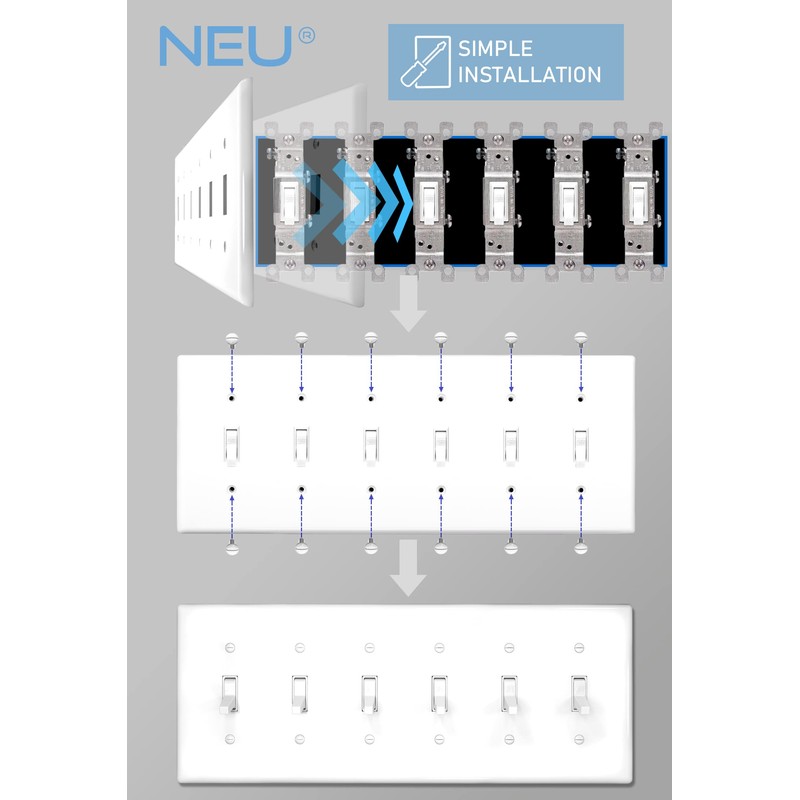 NEU 6 Toggle Mid-Size Switch Cover Wall Plates, 6-Gang 12"