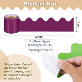 PATIKIL Bulletin Board Border, 196.8 Ft Total, 6 Roll Colorful Scalloped Borders Trim Decor for Classroom Chalkboard Desk Locker, Yellow,Light Green,Dark Green,Blue Green,Brown,Dark Purple