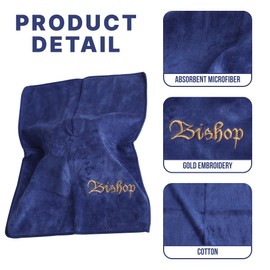 Embroidered Hand Towels - 'Bishop' - Gifts For Pastor, Clergy, & Ministers - Pastor Towel - Microfiber Towel - Navy With Gold Lettering