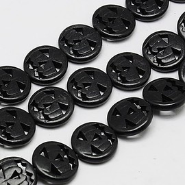 Synthetic Turquoise Beads, Jack-O'-Lantern Pumpkin, 15x3.5mm, 27 Beads/Strand, 15.35 Inches (Black)