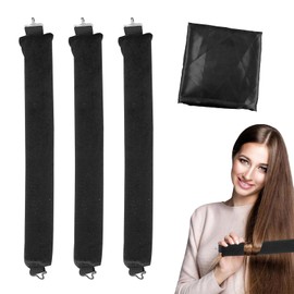 Pack of 3 Heatless Curls, Flexi Rods with Hooks, Overnight, for Different Hair Types, Long and Short Hair (Black, M)