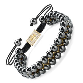 EUMENIDES Hematite Magnetic Bracelet, 18K Gold Magnetic Bracelet, Magnetic Hematite Bracelets with 18K Gold Beads, Eliminate Static Electricity, magnetite
