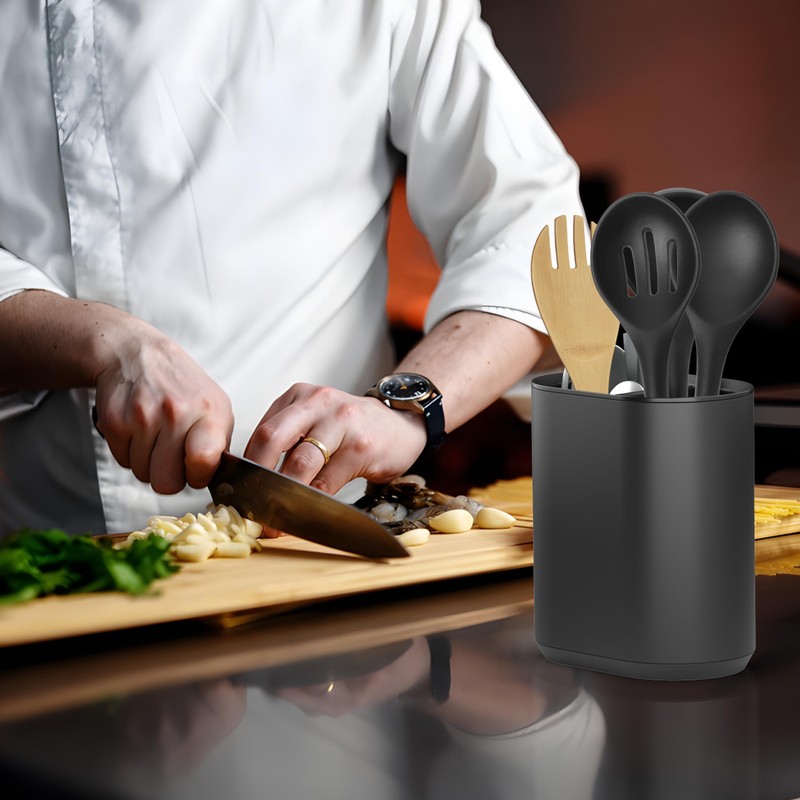 KOOK TIME Kitchen Utensil Holder with Removable Spoon Rest -