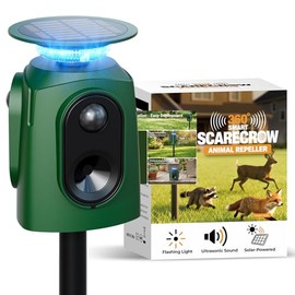Solar Powered Cat Repellent Ultrasonic Deer Repellent 360 Degree Animal Deterrent Waterproof Squirrel Repeller with Flashing Light Outdoor Skunk Repellent Outdoor Yard Lawn Garden (Dark Olive)