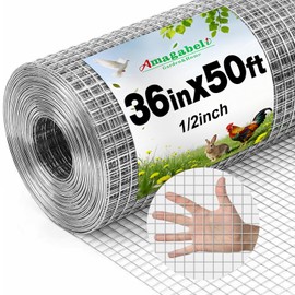 Amagabeli Hardware Cloth 1/2 inch 36inx50ft 19 Gauge Chicken Wire Fence Hot-Dipped Galvanized After Welding Wire Mesh Roll for Vegetable Garden Fencing Plant Supports Poultry Netting Cage Snake Gopher