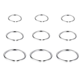 Ryaupy Set of 9 Nose Piercings, Septum, Cartilage and Helix Ear Piercing Made of Stainless Steel for Men and Women - Nose Ring in Silver, 6 mm, 8 mm, 10 mm, Stainless Steel