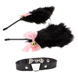 Baluue Plush Long Fur Cat Ear Headband and Chic Cool Style Choker Set for Women Female Headwear for Cosplay Party Role Play and Festival Decor Comfortable and Easy to Clean Accessory