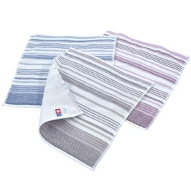 Imabari Towel, Certified Gauze & Pile Hand Towel, Set of 3 Colors, Calm Border, Towel Handkerchief, Made in Japan, 100% Cotton, 9.8 x 9.8 inches (25 x 25 cm), Compact, Brown, Navy, Wine