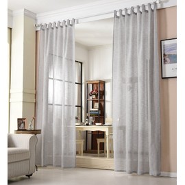 Woltu® #632, Transparent Curtain With Tabs, Linen Look, Eyelet Curtain, Curtain For Living Room, Children's Room, Bedroom., Light grey, 140x245 cm