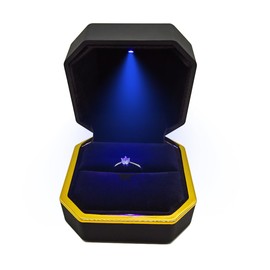 GBYAN Ring Box with LED Light Plastic Jewelry Display Gift Box for Proposal,Engagement, Wedding, Black