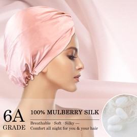 Chloven 100% Mulberry Silk Bonnet for Sleeping Women - Silk Sleep Cap for Night, Adjustable Hair Bonnet for Long & Curly Hair