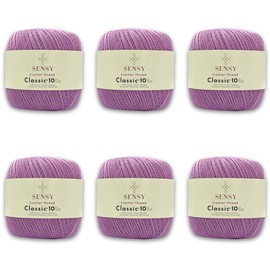 6 Skeins of Sensy Crochet Thread Classic Size 10, 100% Mercerized Giza Cotton, 617 Yards, Gauge 0 Lace (Lilac)