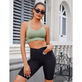 Leversic Sports Bra Women's Push Up Without Underwire Bustier Women's Padded Sports Top with Back Cut-Out for Jogging Yoga Fitness, (650)1pc-Green
