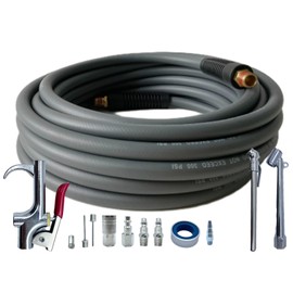 Air Hose 1/4 in x 30 ft, Hybrid Air Compressor Hose Kit with 1/4 in NPT Male Threads, 13 Piece Air Tool & Air Compressor Accessories Kit, Bend Restrictors, 300 PSI (Grey, 30FT-13 Pieces)