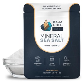 Baja Gold Mineral Sea Salt – Fine Grind – Unrefined, Mineral-Rich & Low in Sodium – 100% Natural, No Additives – Perfect for Seasoning, Cooking & Baking – 454 g