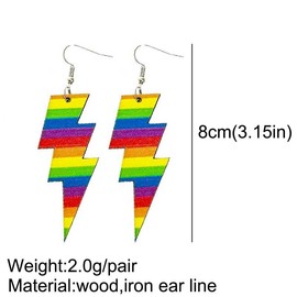 Zhang shine Lightning Bolt Dangle Drop Earrings 70s Funny Teacher Earrings for Women Wood Lightning Shape Leopard Earrings Back To School Jewelry for Teacher