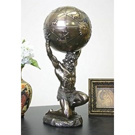 Atlas Holding World Greek Statue and Trinket Box, Bronze Finish