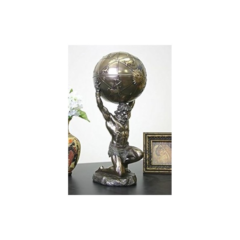 Atlas Holding World Greek Statue and Trinket Box, Bronze Finish