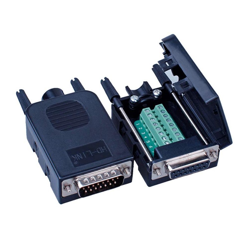 PENGLIN 2pcs D-SUB 15 Pin Connector Male Plug DB15 Converter
